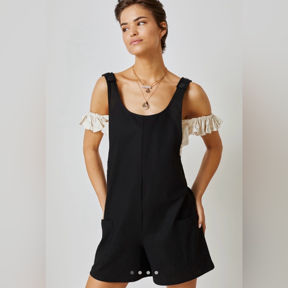 Corey Lynn Calter Adeline Linen Romper Women’s XS Black Overall Shortall